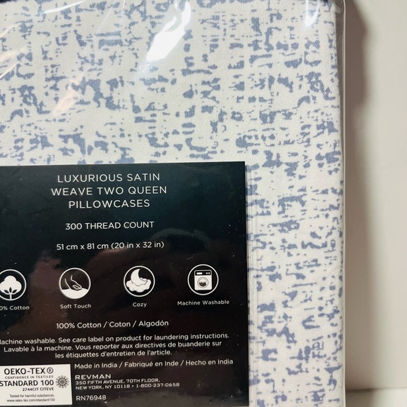Vera Wang Set of 2 Luxurious Satin Weave Fragments Blue Queen Size Pillowcases - Picture 11 of 12